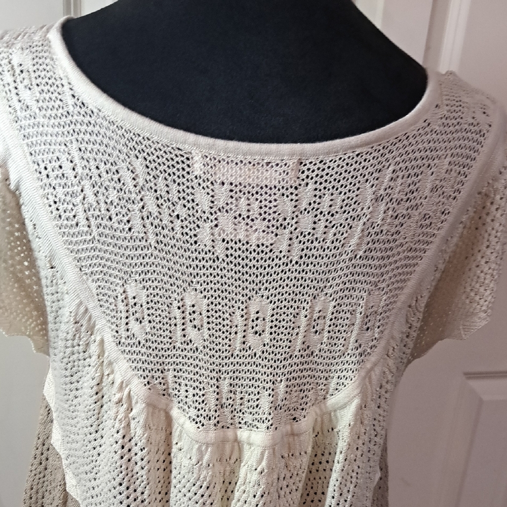 Roaman's Crochet Layered Tunic in Cream and Brown - Picture 6 of 7